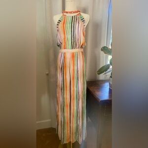 Anthropologie BL^NK London Gallery Row Rainbow Striped Halter Jumpsuit